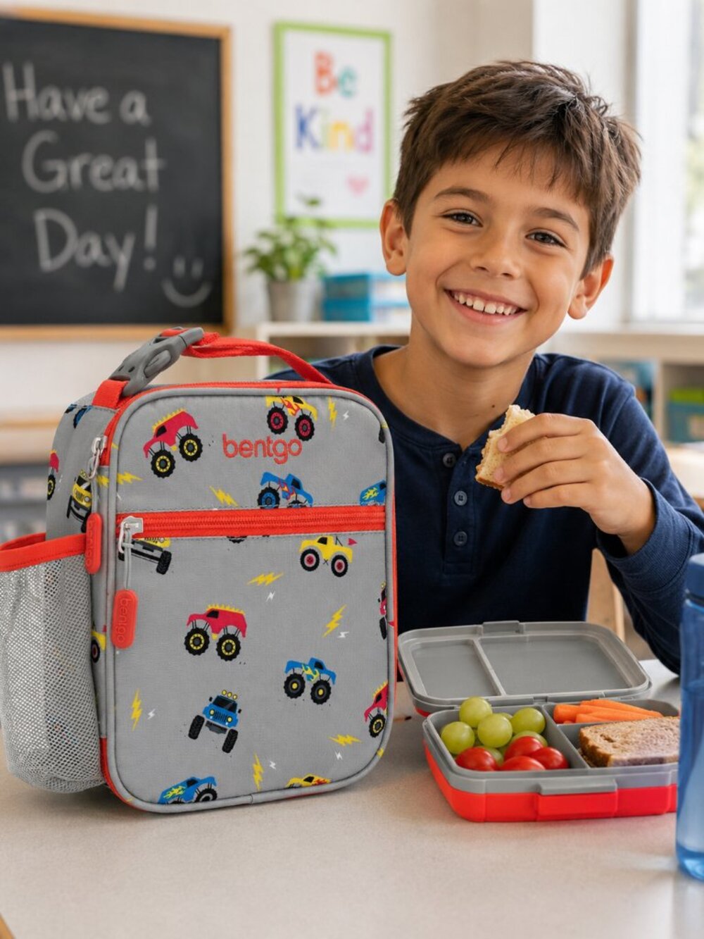 Bentgo Kids Insulated Lunch Tote Trucks Water Resistant Reusable Lunch Bag